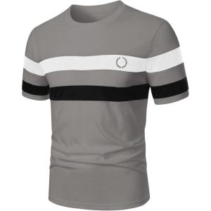 image:imageRoseSeek Mens Color Block Short Sleeve Tee Shirts Casual Crewneck T Shirt Trendy Summer TopsGrey