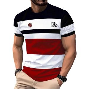 image:imageRoseSeek Mens Color Block Short Sleeve Tee Shirts Casual Crewneck T Shirt Trendy Summer TopsMix Black and Red