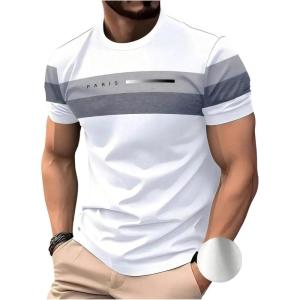 image:imageRoseSeek Mens Color Block Short Sleeve Tee Shirts Casual Crewneck T Shirt Trendy Summer TopsWhite With Grey