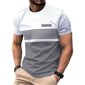 image:imageRoseSeek Mens Color Block Short Sleeve Tee Shirts Casual Crewneck T Shirt Trendy Summer TopsWhite and Grey