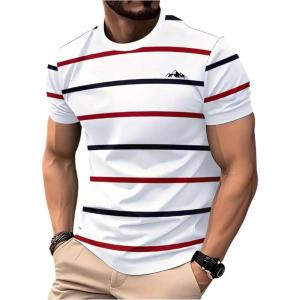 image:imageRoseSeek Mens Color Block Short Sleeve Tee Shirts Casual Crewneck T Shirt Trendy Summer TopsWhite and Red