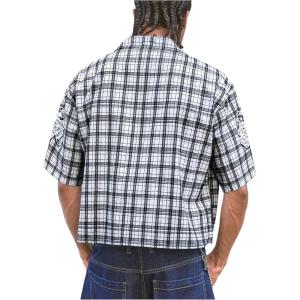 image:imageRoseSeek Mens Cropped Plaid Number Graphic Button Down Shirts Short Sleeve Retro Preppy Crop TopsPlaid Black and White
