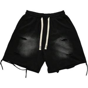 image:imageRoseSeek Mens Glitter Rhinestone Ripped Shorts Drawstring Waist Wide Leg Party Shorts with PocketsPure Black