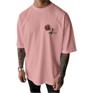 image:imageRoseSeek Mens Letter Graphic Tees Crew Neck Short Sleeve T Shirts Casual StreetwearPink
