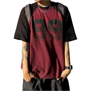 image:imageRoseSeek Mens Number Graphic Baggy Shirts Color Block Short Sleeve Crewneck Vintage Tees TopsRed