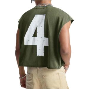 image:imageRoseSeek Mens Number Graphic Short Cap Sleeve Tank Tops Summer Crew Neck Baggy Workout Muscle TShirtsArmy Green