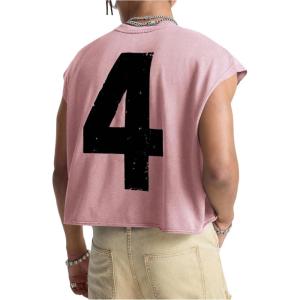 image:imageRoseSeek Mens Number Graphic Short Cap Sleeve Tank Tops Summer Crew Neck Baggy Workout Muscle TShirtsPink