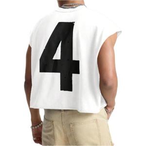 image:imageRoseSeek Mens Number Graphic Short Cap Sleeve Tank Tops Summer Crew Neck Baggy Workout Muscle TShirtsWhite