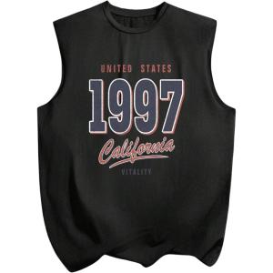 image:imageRoseSeek Mens Number Print Jersey Tank Top Crew Neck Sleeveless Graphic Vest TopsBlack