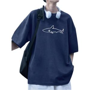 image:imageRoseSeek Mens Oversized Graphic Tees Half Sleeve Drop Shoulder Summer Casual T ShirtDark Blue