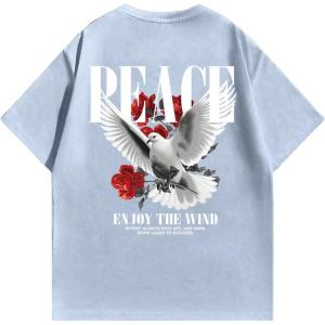 image:imageRoseSeek Mens Oversized T Shirt Short Sleeve Crew Neck Graphic Tees Drop Shoulder Summer Tops StreetwearDusty Blue