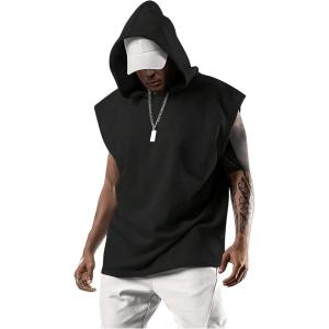 image:imageRoseSeek Mens Plus Size Hooded Tank Tops Sleeveless Drawstring Tank Hoodies Workout Gym Muscle T ShirtBlack