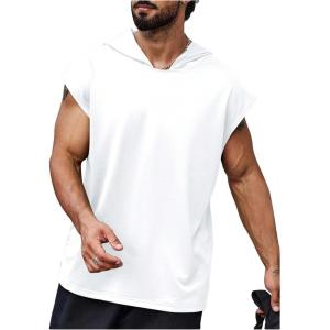 image:imageRoseSeek Mens Plus Size Hooded Tank Tops Sleeveless Drawstring Tank Hoodies Workout Gym Muscle T ShirtWhite