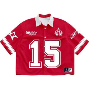 image:imageRoseSeek Mens Retro Button Down Jersey Shirts Number Graphic Collared Baseball Shirt Short Sleeve StreetwearRed