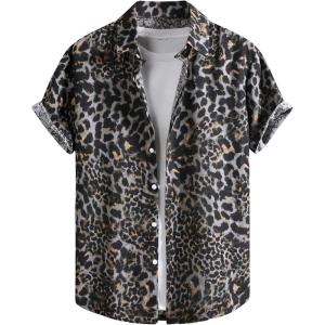 image:imageRoseSeek Mens Retro Leopard Button Down Shirts Collared Short Sleeve Summer Shirt Y2K TopsBlack