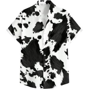 image:imageRoseSeek Mens Retro Leopard Button Down Shirts Collared Short Sleeve Summer Shirt Y2K TopsBlack Pattern