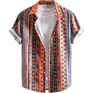 image:imageRoseSeek Mens Retro Leopard Button Down Shirts Collared Short Sleeve Summer Shirt Y2K TopsOrange
