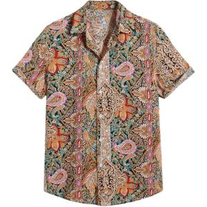 image:imageRoseSeek Mens Retro Leopard Button Down Shirts Collared Short Sleeve Summer Shirt Y2K TopsPaisley Print
