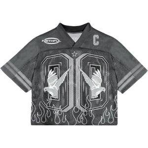 image:imageRoseSeek Mens Retro Y2k Mesh Jersey Shirts V Neck Number Graphic Tees Half Sleeve Baggy T Shirt StreetwearDark Grey