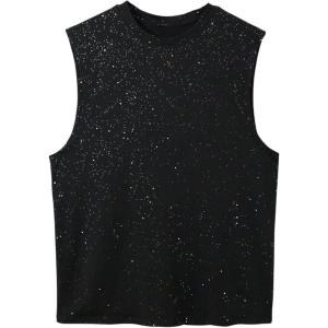 image:imageRoseSeek Mens Rhinestone Glitter Tank Top Crew Neck Sleeveless Tops Casual Party ClubwearBlack