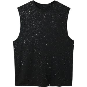image:imageRoseSeek Mens Rhinestone Glitter Tank Top Crew Neck Sleeveless Tops Casual Party ClubwearBlack a