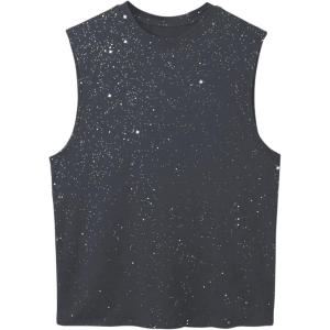 image:imageRoseSeek Mens Rhinestone Glitter Tank Top Crew Neck Sleeveless Tops Casual Party ClubwearDark Grey