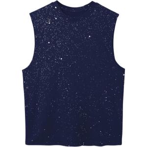 image:imageRoseSeek Mens Rhinestone Glitter Tank Top Crew Neck Sleeveless Tops Casual Party ClubwearRoyal Blue