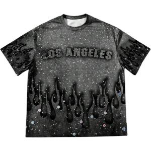 image:imageRoseSeek Mens Rhinestone Printed Graphic Tees Short Sleeve Crewneck T Shirt Vintage Summer Tops StreetwearGrey