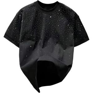 image:imageRoseSeek Mens Rhinestone T Shirts Glitter Crewneck Short Sleeve Casual Summer Tops Tee ShirtBlack