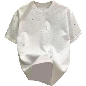 image:imageRoseSeek Mens Rhinestone T Shirts Glitter Crewneck Short Sleeve Casual Summer Tops Tee ShirtGlitter White