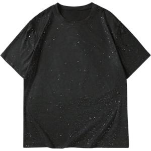 image:imageRoseSeek Mens Rhinestone T Shirts Glitter Crewneck Short Sleeve Casual Summer Tops Tee ShirtPure Black