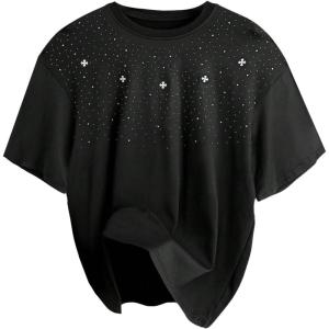 image:imageRoseSeek Mens Rhinestone T Shirts Glitter Crewneck Short Sleeve Casual Summer Tops Tee ShirtSolid Black