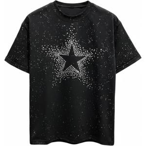 image:imageRoseSeek Mens Rhinestone T Shirts Glitter Crewneck Short Sleeve Casual Summer Tops Tee ShirtStar Black