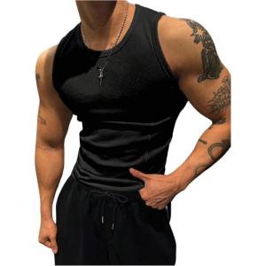 image:imageRoseSeek Mens Ribbed Sleeveless Tank Tops Crew Neck Slim Fit Gym Work Tank Undershirts Summer TopsBlack