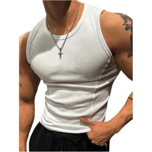 image:imageRoseSeek Mens Ribbed Sleeveless Tank Tops Crew Neck Slim Fit Gym Work Tank Undershirts Summer TopsWhite
