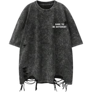 image:imageRoseSeek Mens Ripped Distressed Graphic Tees Short Sleeve Crew Neck Letter T Shirts Washed StreetwearBlack
