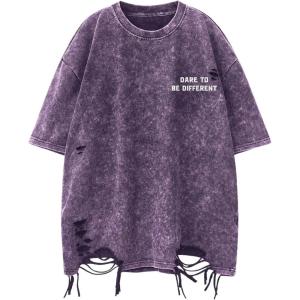 image:imageRoseSeek Mens Ripped Distressed Graphic Tees Short Sleeve Crew Neck Letter T Shirts Washed StreetwearPurple