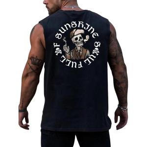 image:imageRoseSeek Mens Skull Graphic Summer Tank Tops Crew Neck Gym Workout Funny Sleeveless Tee Shirts for MensSkull Black