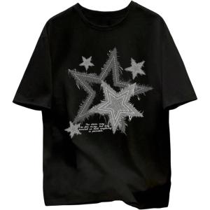 image:imageRoseSeek Mens Stars Graphic Tees Short Sleeve Crew Neck T Shirts Loose Fit TShirtsBlack
