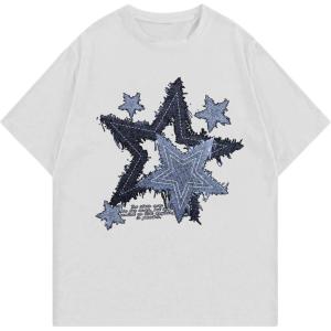 image:imageRoseSeek Mens Stars Graphic Tees Short Sleeve Crew Neck T Shirts Loose Fit TShirtsWhite and Blue