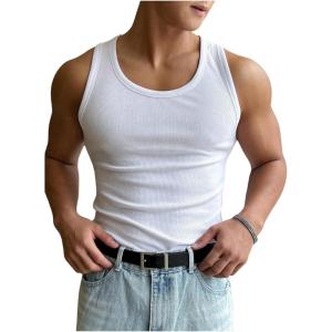 image:imageRoseSeek Mens Summer Tank Top Scoop Neck Knit Gym Workout Muscle Tank Undershirt Sleeveless ShirtsSolid White