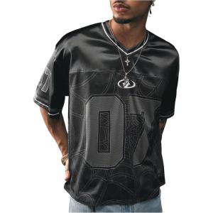 image:imageRoseSeek Mens Vintage Satin Jersey Shirts V Neck Short Sleeve Graphic Tees Basketball T Shirt StreetwearBlack