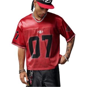 image:imageRoseSeek Mens Vintage Satin Jersey Shirts V Neck Short Sleeve Graphic Tees Basketball T Shirt StreetwearNumber Red