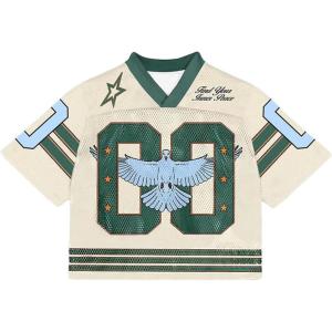 image:imageRoseSeek Mens Y2K Mesh Jersey Shirts V Neck Half Sleeve Number Graphic Tees Color Block Sport T ShirtBeige Green
