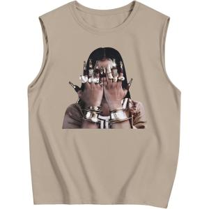 image:imageRoseSeek Retro Graphic Tank Top for Men Crew Neck Summer Sleeveless Tops Hippop StreetwearApricot Khaki