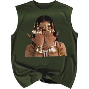 image:imageRoseSeek Retro Graphic Tank Top for Men Crew Neck Summer Sleeveless Tops Hippop StreetwearArmy Green