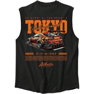 image:imageRoseSeek Retro Graphic Tank Top for Men Crew Neck Summer Sleeveless Tops Hippop StreetwearBlack and Orange