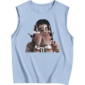 image:imageRoseSeek Retro Graphic Tank Top for Men Crew Neck Summer Sleeveless Tops Hippop StreetwearBlue