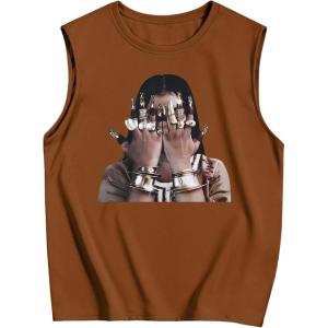 image:imageRoseSeek Retro Graphic Tank Top for Men Crew Neck Summer Sleeveless Tops Hippop StreetwearBrown