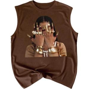 image:imageRoseSeek Retro Graphic Tank Top for Men Crew Neck Summer Sleeveless Tops Hippop StreetwearChocolate Brown